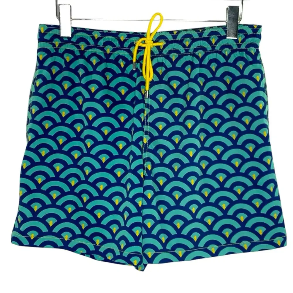 Capelle Clouds L Mens Mid Length Hybrid Short Collins Swim  Blue Yellow